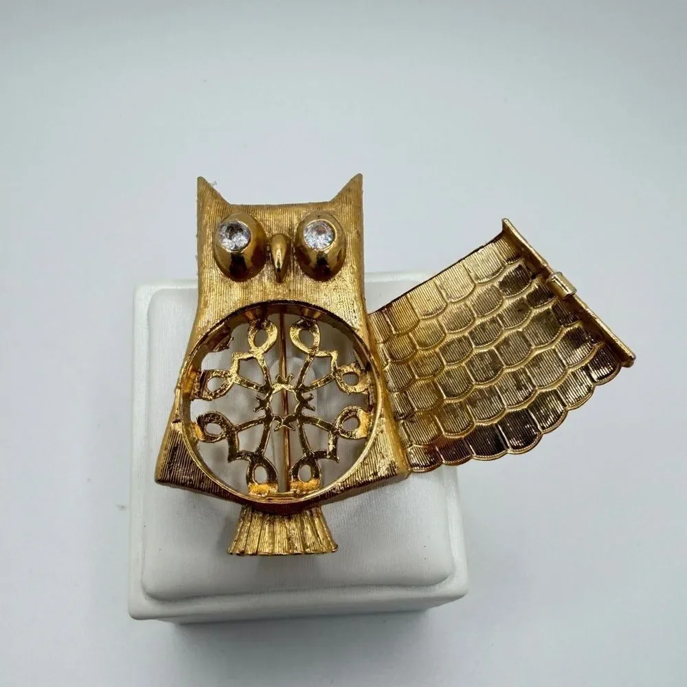 Vintage‎ Avon Owl brooch/pin w/ hinged, hidden 